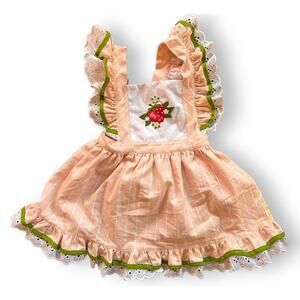 Rosa Flamenco Strawberry Ruffle Pinafore Smock Dress 7/8 Pink